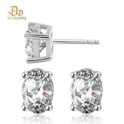 Delzzad S925 Oval Cut Synthetic Moissanite Stud Earrings Gift For Men Women