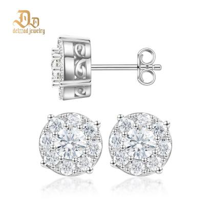 2ct Round Iced Out Halo Earrings D Color Synthetic Moissanite S925 Stud Unisex Earrings