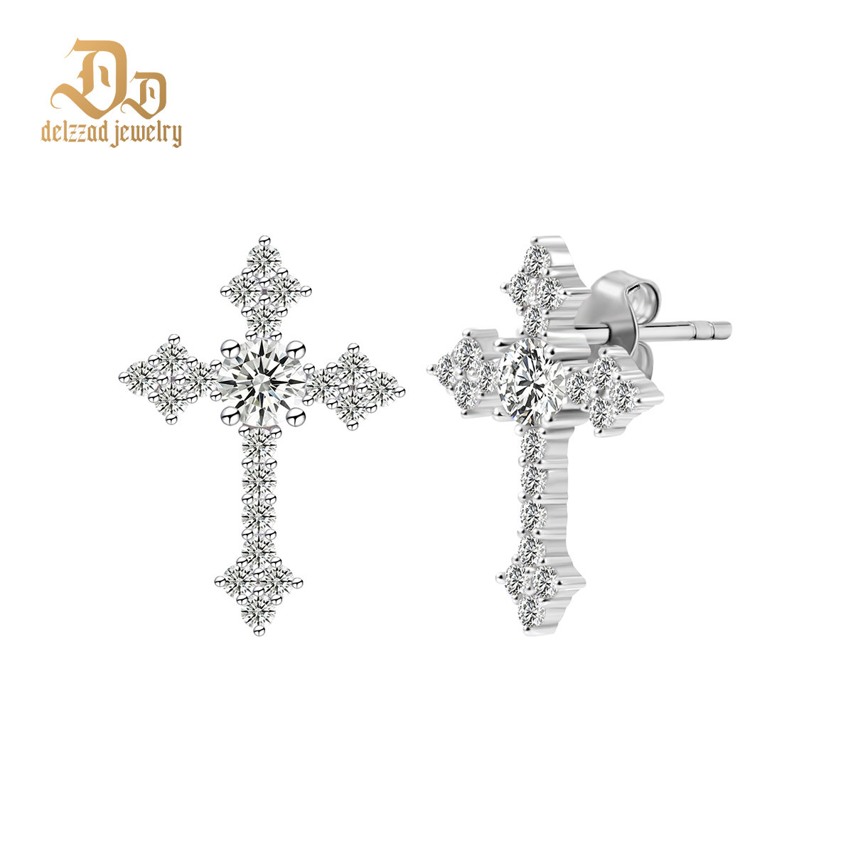 Cross Prong Stud Earrings S925 & D Color VVS Synthetic Moissanite