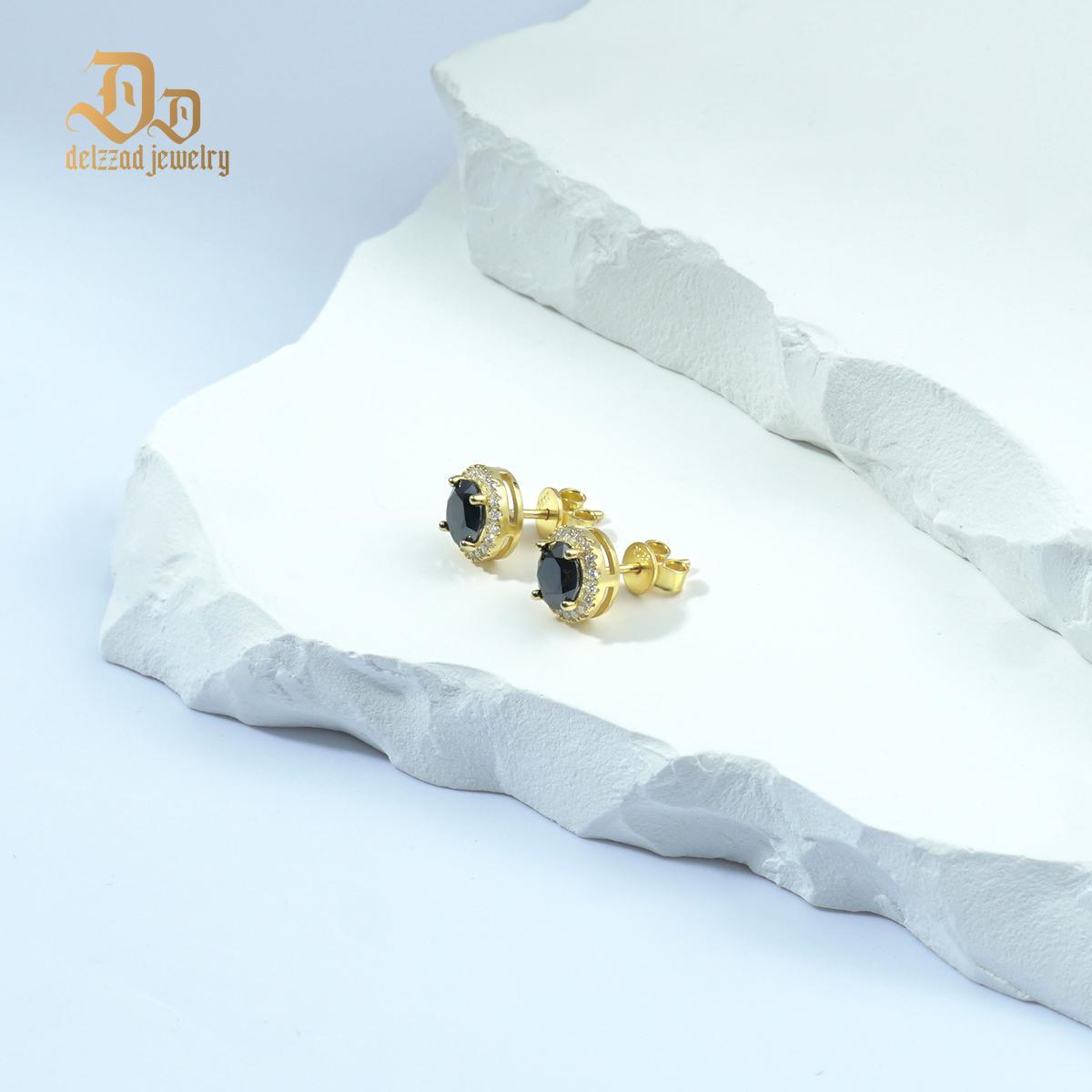 Delzzad S925 D Color Halo VVS Black Synthetic Moissanite Stud Earrings For Men Women Valentine's Day Gift