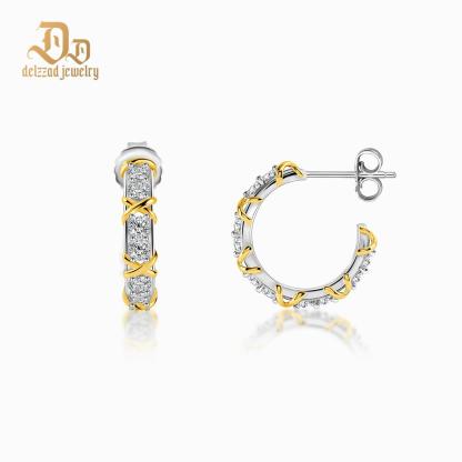 Delzzad Round Dipped Two-Tone Crossover Hoop Earrings S925 & D Color VVS Synthetic Moissanite