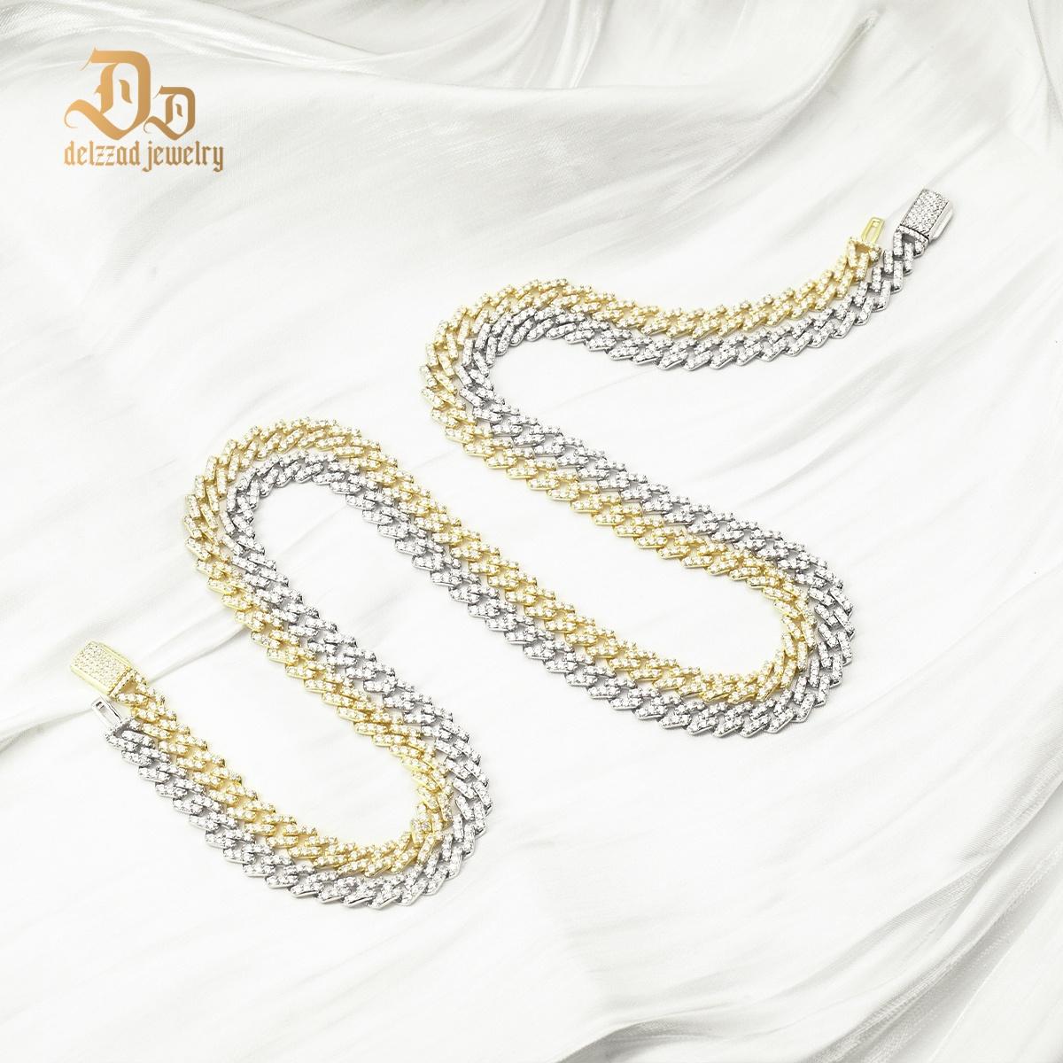 Delzzad 6.8MM Hip Hop Iced Out Cuban Link Bracelet Necklace VVS D Color Synthetic Moissanite S925 Unisex Cuban Chain Perfect for Any Occasion & Everyday Wear Birthday Anniversary Gifts