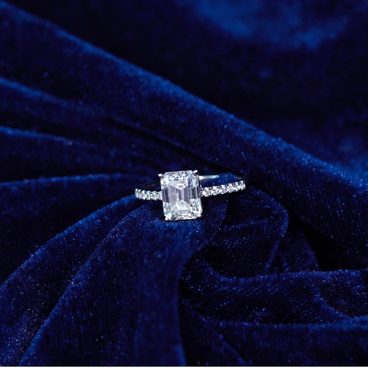 Delzzad 3ct Octagon Synthetic Moissanite Solitaire Ring In 925 Sterling Silver