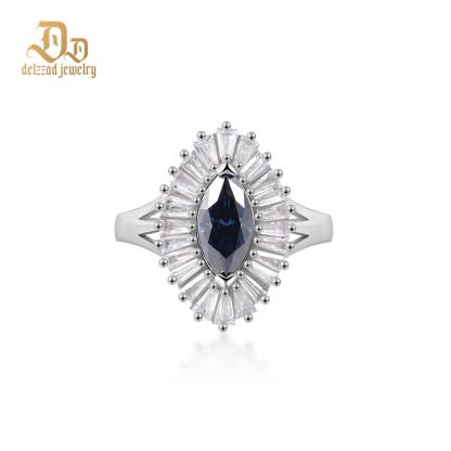 Delzzad 1ct Marquise Synthetic Moissanite Fashion Ring In 925 Sterling Silver Ring Band Jewelry Perfect Birthday Engagement Wedding Anniversary Gift