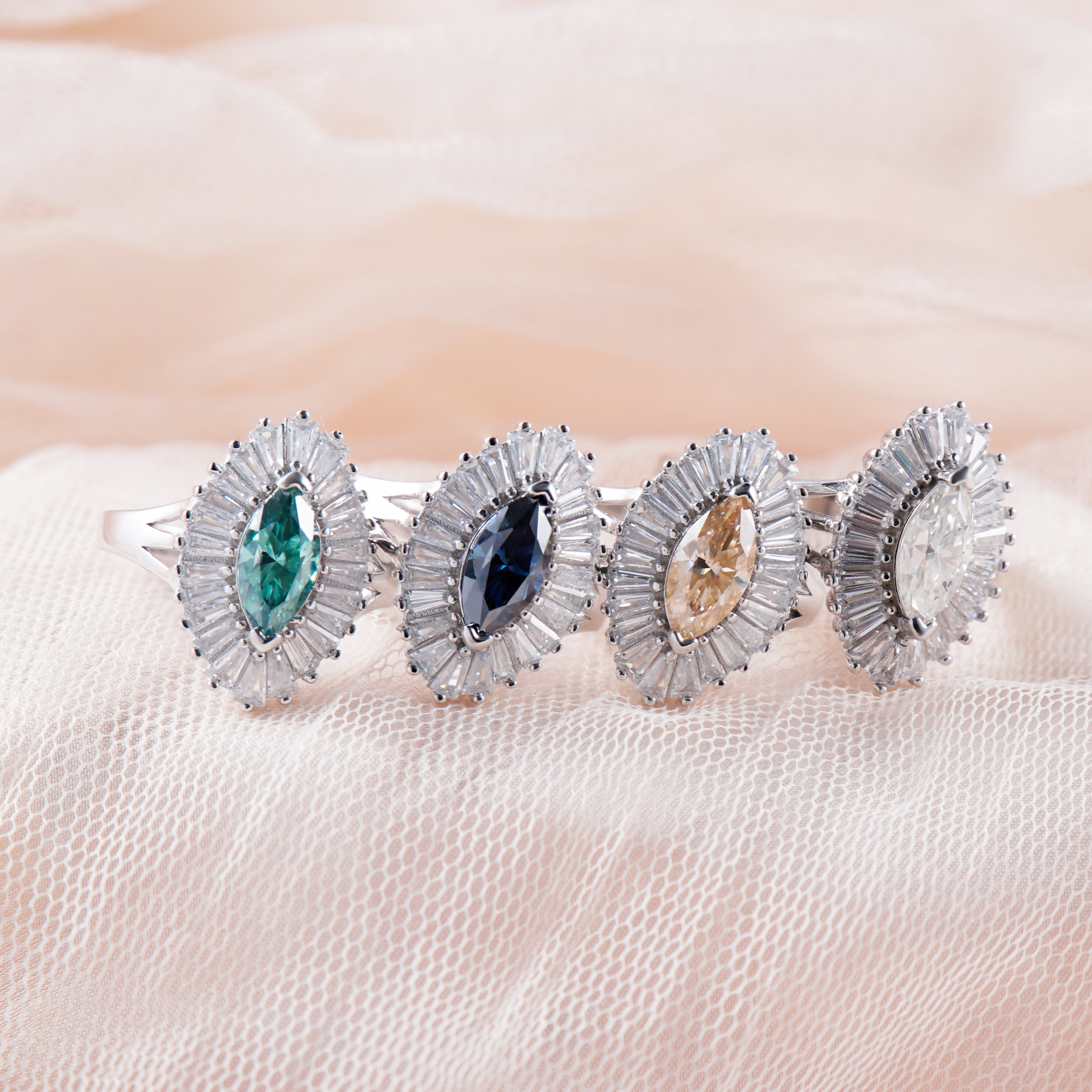 Delzzad 1ct Marquise Synthetic Moissanite Fashion Ring In 925 Sterling Silver Ring Band Jewelry Perfect Birthday Engagement Wedding Anniversary Gift