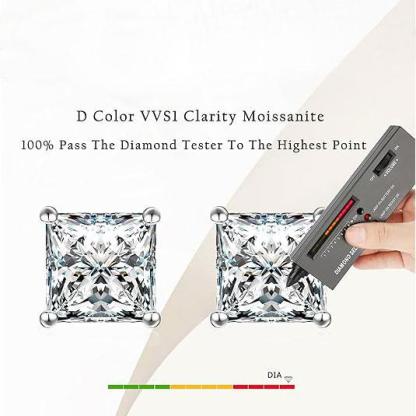 S925 PRINCESS CUT SYNTHETIC MOISSANITE STUD EARRINGS GIFT FOR MEN WOMEN