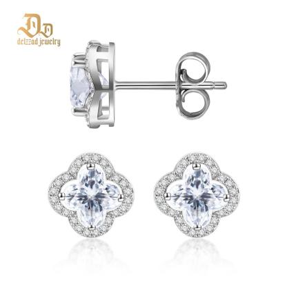 Delzzad Sparkling Iced-Out Clover Earrings Lab-Created Moissanite Stud Earring S925 Sterling Silver Moissanite Jewelry Engagement Wedding Anniversary Perfect Gifts