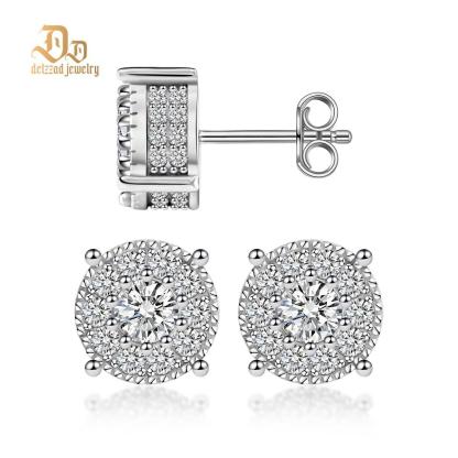 S925 VVS Synthetic Moissanite Royal Halo Iced Out Earrings Stud Unisex Earrings