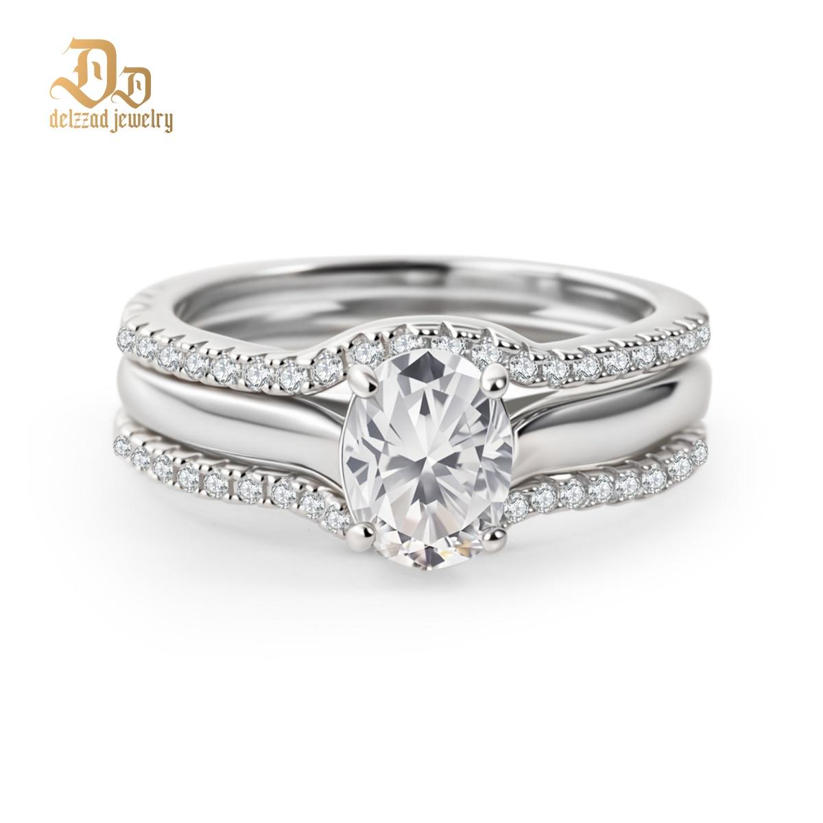 Heavenly Nest 1.8ct Triple Stacking Ring Copper Engagement Ring VVS Synthetic Moissanite Ring Jewelry Perfect Gift