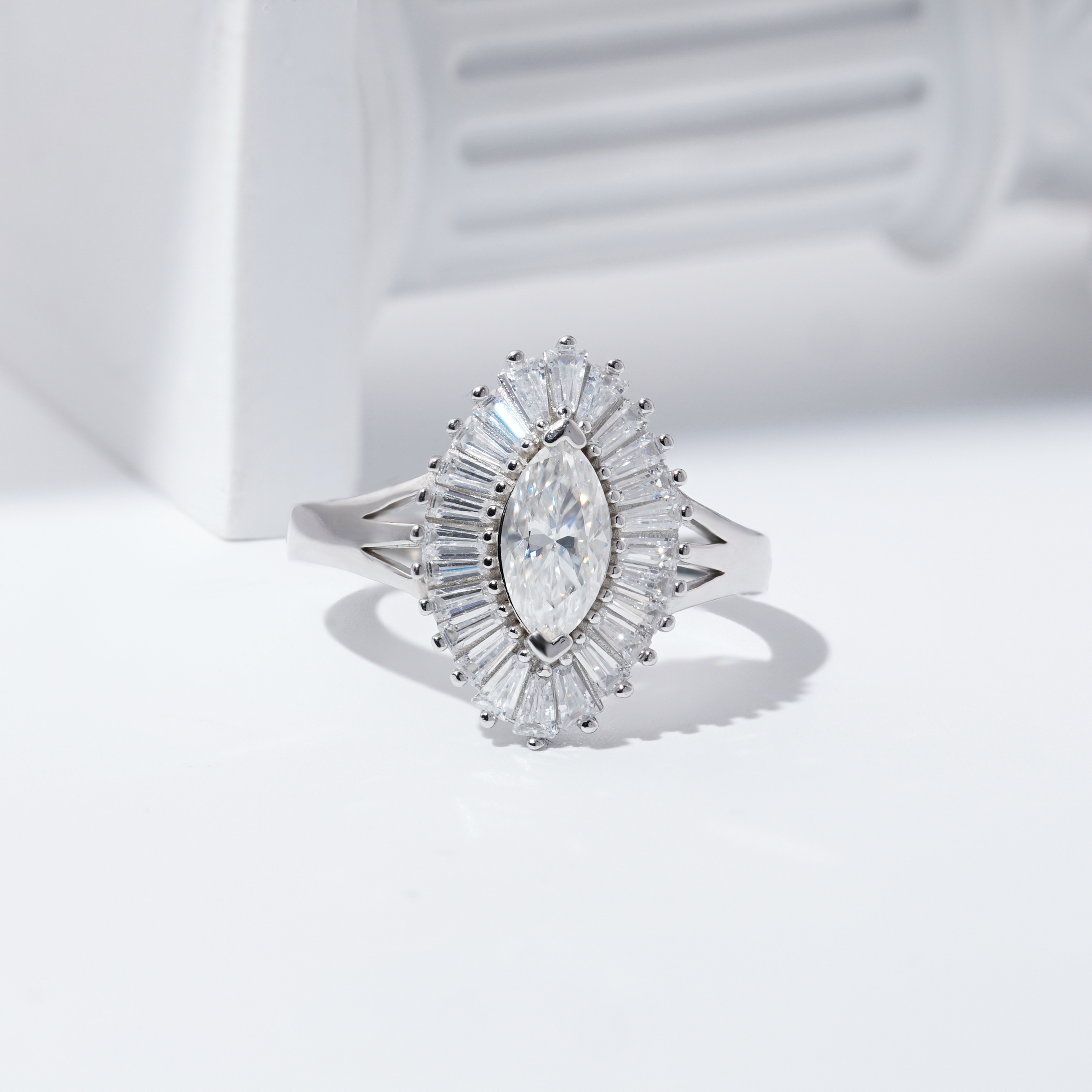 Delzzad 1ct Marquise Synthetic Moissanite Fashion Ring In 925 Sterling Silver Ring Band Jewelry Perfect Birthday Engagement Wedding Anniversary Gift