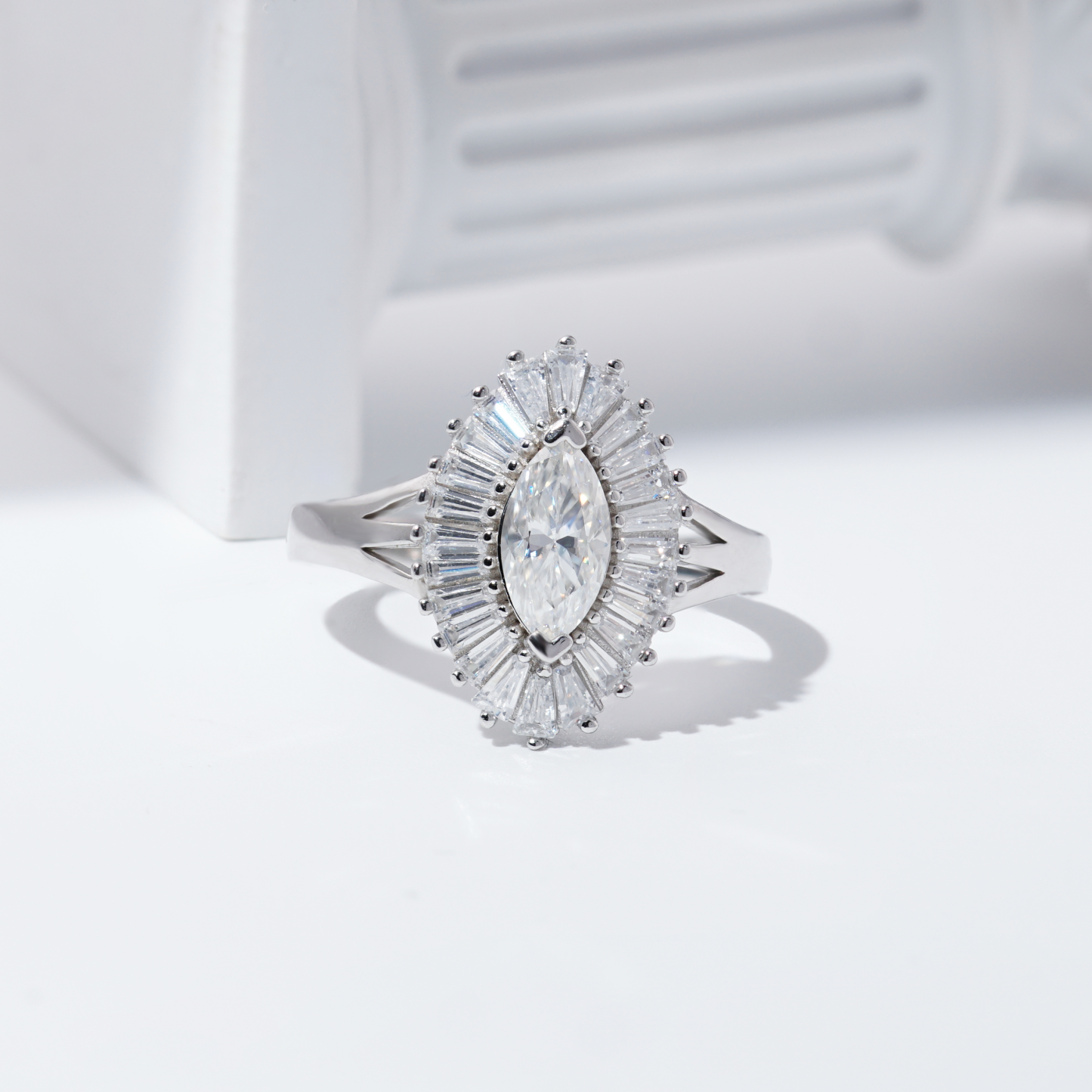 Delzzad 1ct Marquise Synthetic Moissanite Fashion Ring In 925 Sterling Silver Ring Band Jewelry Perfect Birthday Engagement Wedding Anniversary Gift