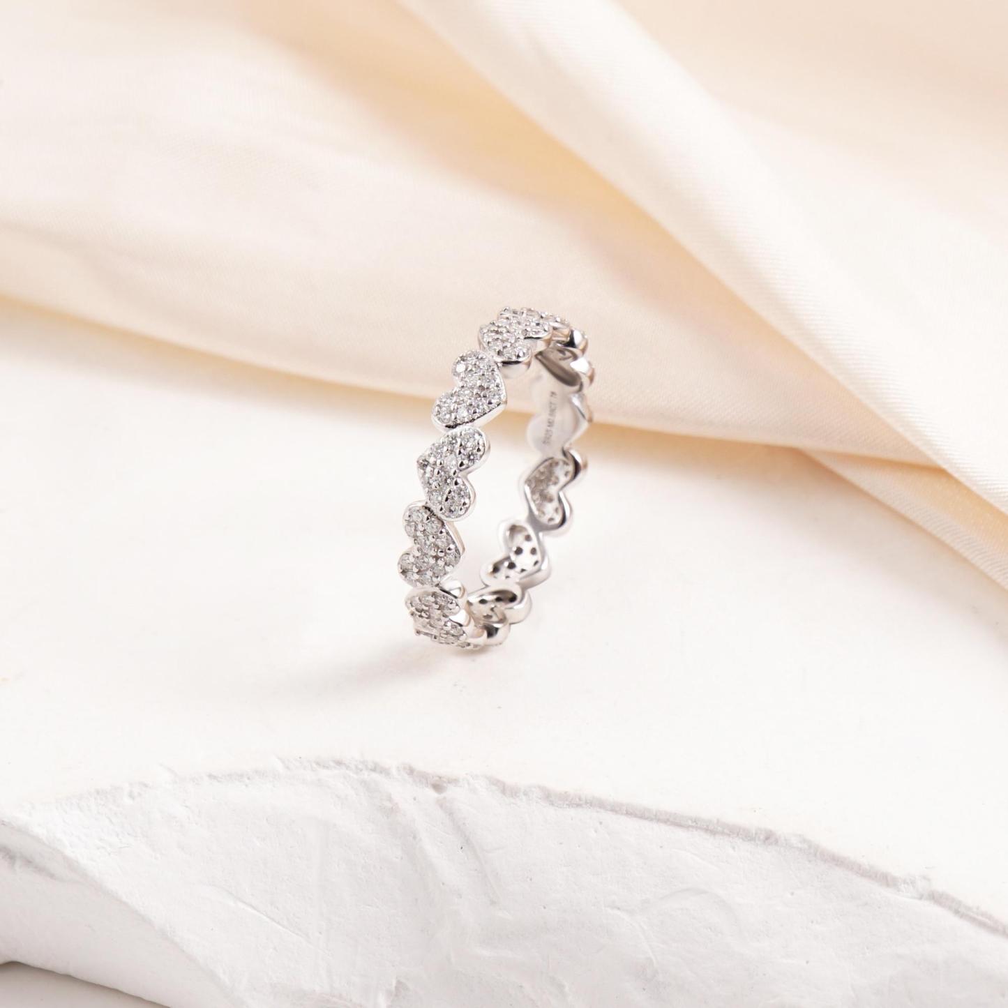 Delzzad Heart Eternity Band Ring Synthetic Moissanite Ring Jewelry S925 Perfect Birthday Engagement Wedding Anniversary Christmas Gift