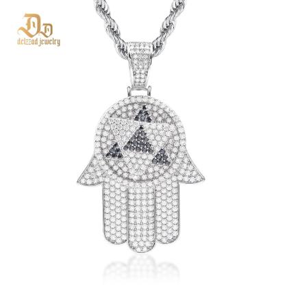 Delzzad S925 2ct VVS Synthetic Moissanite Rotatable Bling Hand Charm Palm Pendant Necklace Anniversary Gift
