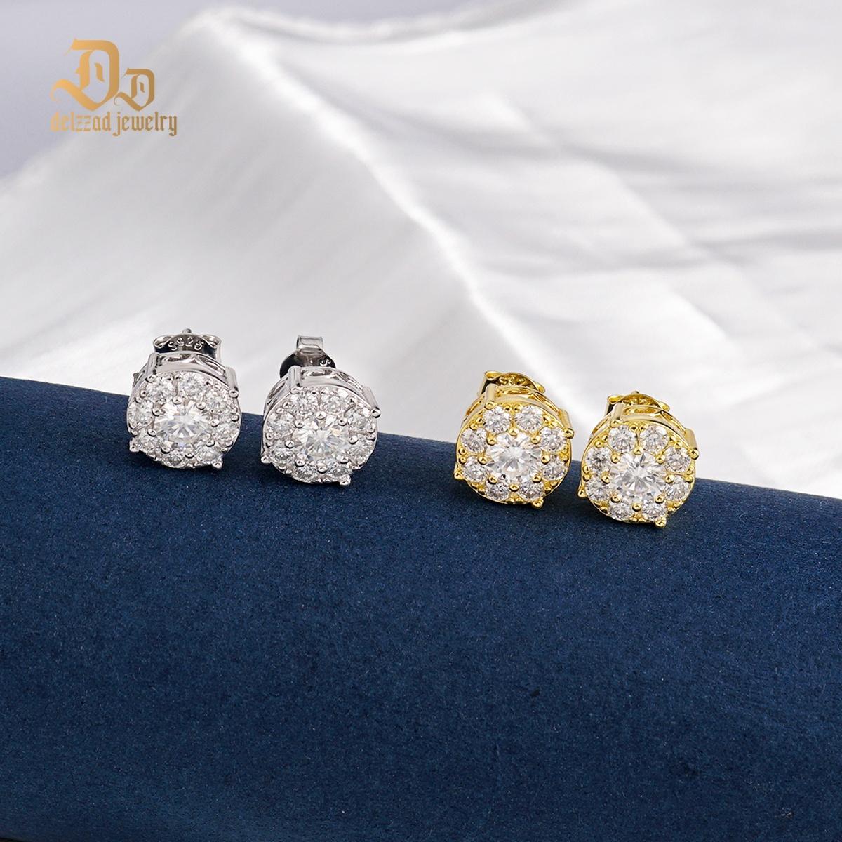 2ct Round Iced Out Halo Earrings D Color Synthetic Moissanite S925 Stud Unisex Earrings