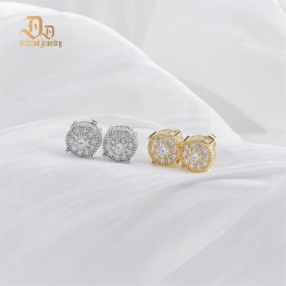 S925 VVS Synthetic Moissanite Royal Halo Iced Out Earrings Stud Unisex Earrings