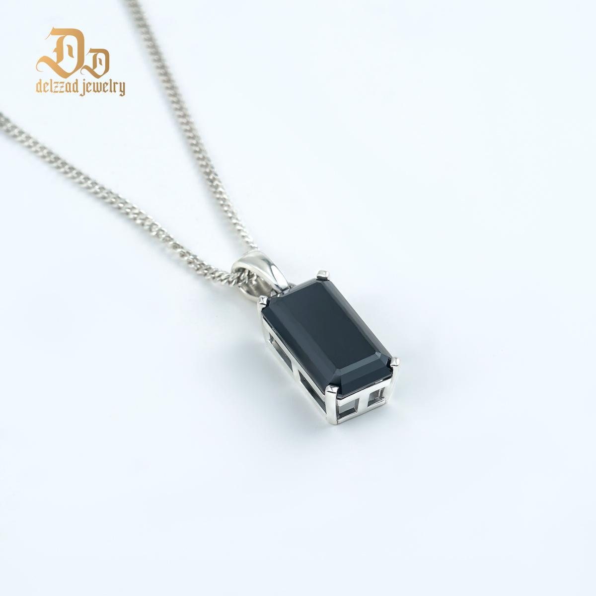 Delzzad S925 15ct Black Synthetic Moissanite Pendant Necklace Perfect St Valentine's Day Gift for Him