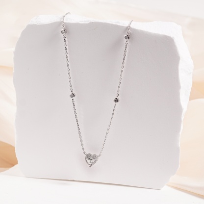 Delzzad Eternal Heart Set Bling Love Heart Bracelet Heart Pendant Necklace Jewelry Set Synthetic Moissanite Necklace Bracelet Jewelry Copper Chain
