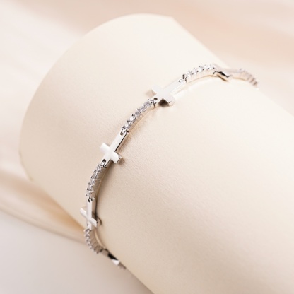 Eternal Devotion Sideways Cross Bracelet Copper Chain Synthetic Moissanite Bracelet