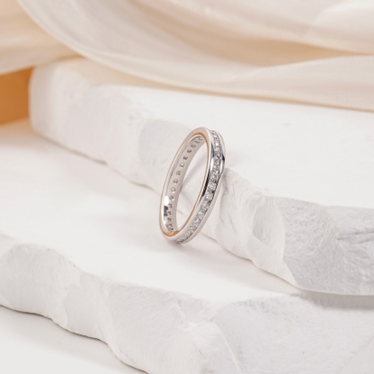 Eternal Path Ring Channel Set Eternity Wedding Band Ring VVS Synthetic Moissanite Ring Jewelry Copper Band