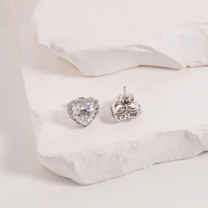 ??Stellar Heart? Set??Delzzad Halo Heart Stud Earrings Endless Love Pendant Necklace Jewelry Set Synthetic Moissanite S925 Necklace Earrings Jewelry Set