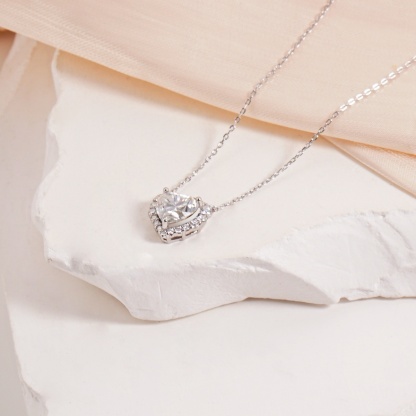??Stellar Heart? Set??Delzzad Halo Heart Stud Earrings Endless Love Pendant Necklace Jewelry Set Synthetic Moissanite S925 Necklace Earrings Jewelry Set