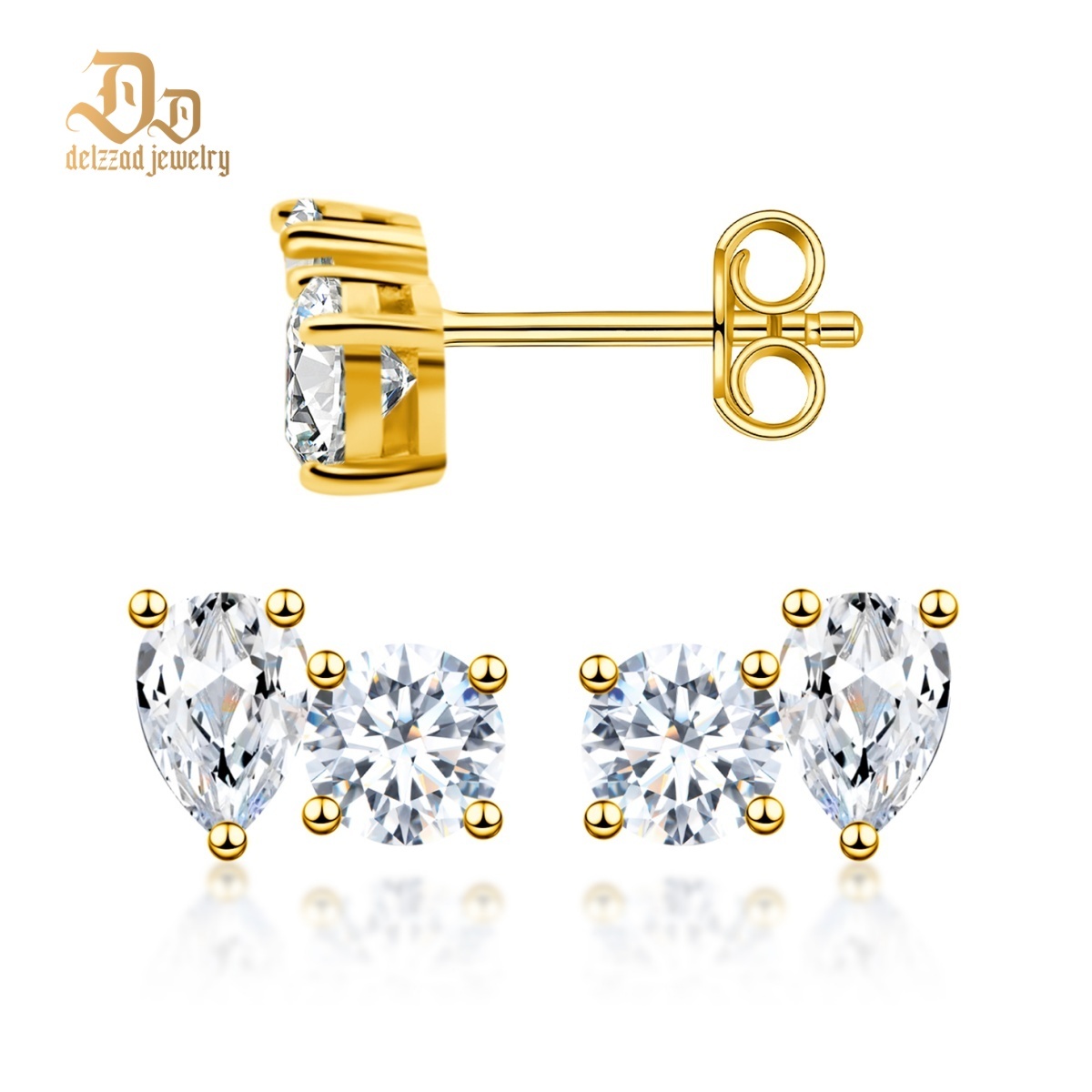 Toi et Moi Stud Earrings Pear and Round Cut Earrings VVS Synthetic Moissanite Earrings S925 Studs