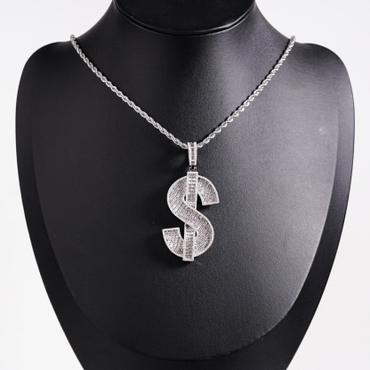 Bling Fortune Seeker USD Pendant Prosperity Pendant Necklace Chain Baguette Cut VVS Synthetic Moissanite Necklace Copper Chain