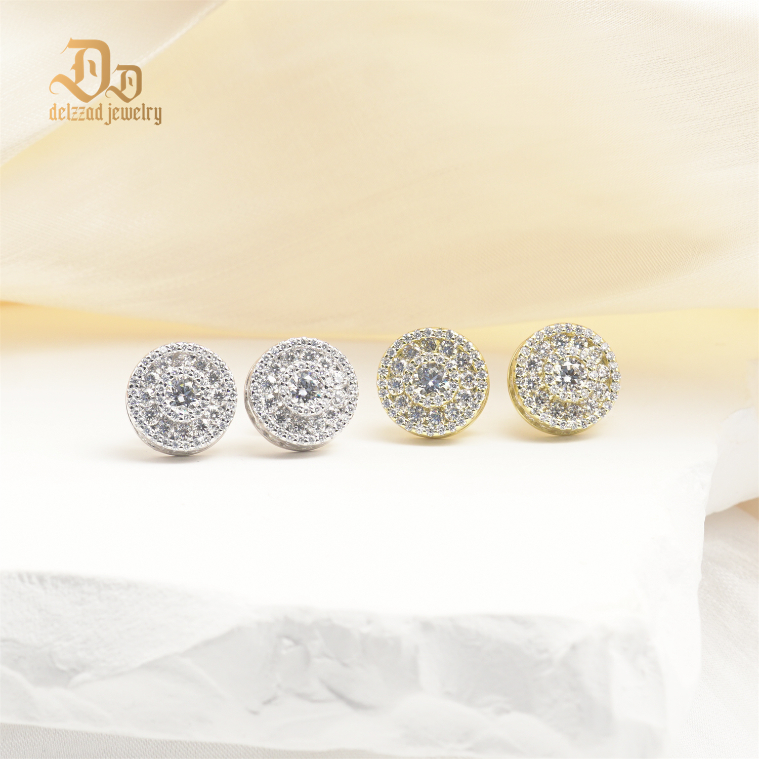 Delzzad S925 Round Synthetic Moissanite Hip Hop Bling Out Circular Stud Earrings Birthday Anniversary Valentine's Day Gifts for Men Women