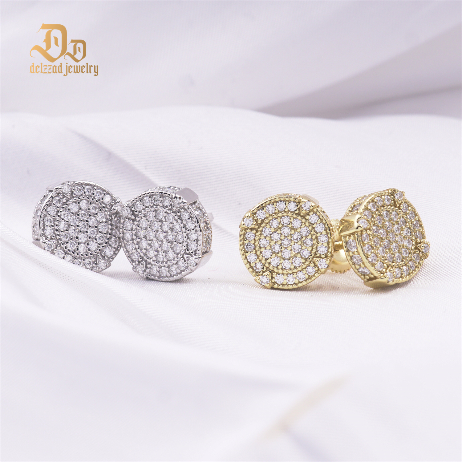 Delzzad S925 Round D Color VVS Synthetic Moissanite Hip Hop Iced Out Screw Back Circle Shape Stud Earrings Birthday Anniversary Valentine's Day Gifts for Men Women