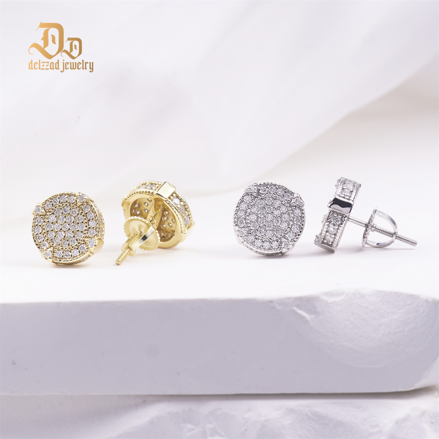 Delzzad S925 Round D Color VVS Synthetic Moissanite Hip Hop Iced Out Screw Back Circle Shape Stud Earrings Birthday Anniversary Valentine's Day Gifts for Men Women