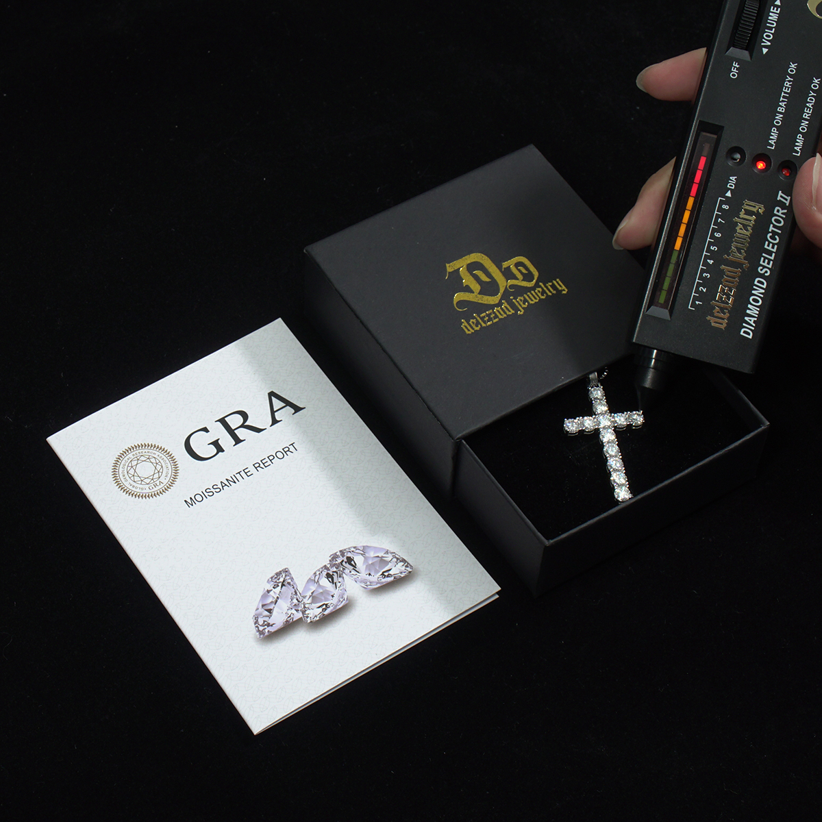 Delzzad s925 6ct Black White Synthetic Moissanite Cross Necklace St Valentine's Day Gifts for Men Women