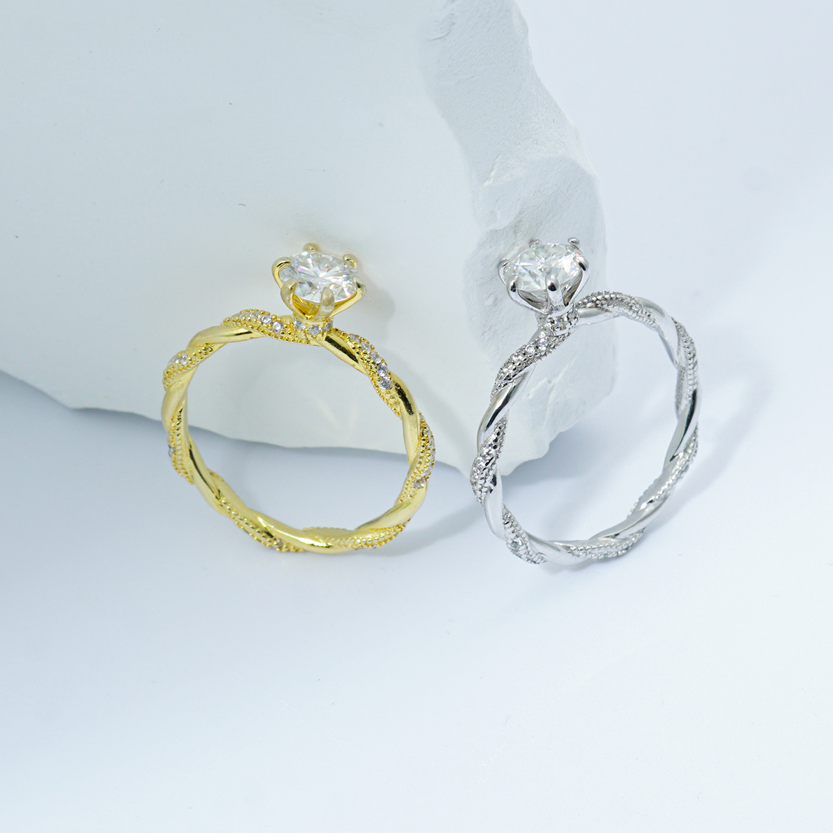 1ct Rope Ring Round Synthetic Moissanite Ring In 925 Sterling Silver Gifts for Men Women