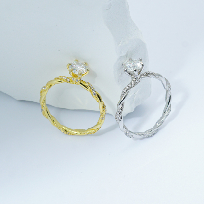 1ct Rope Ring Round Synthetic Moissanite Ring In 925 Sterling Silver Gifts for Men Women