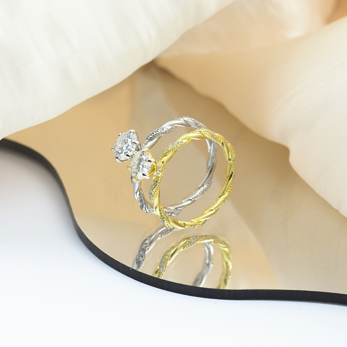 1ct Rope Ring Round Synthetic Moissanite Ring In 925 Sterling Silver Gifts for Men Women