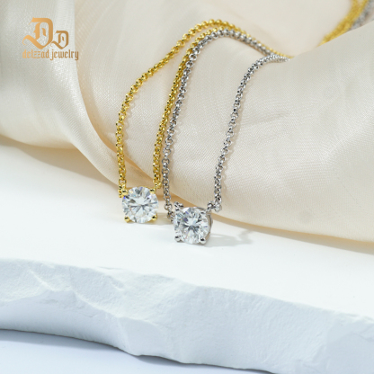 Delzzad S925 1ct Synthetic Moissanite Classic Round Four Prong Necklace