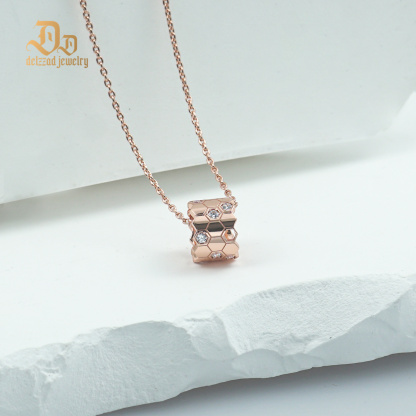 Delzzad S925 Synthetic Moissanite Brillant Honeycombs Hexagon Necklace Birthday Anniversary Gift