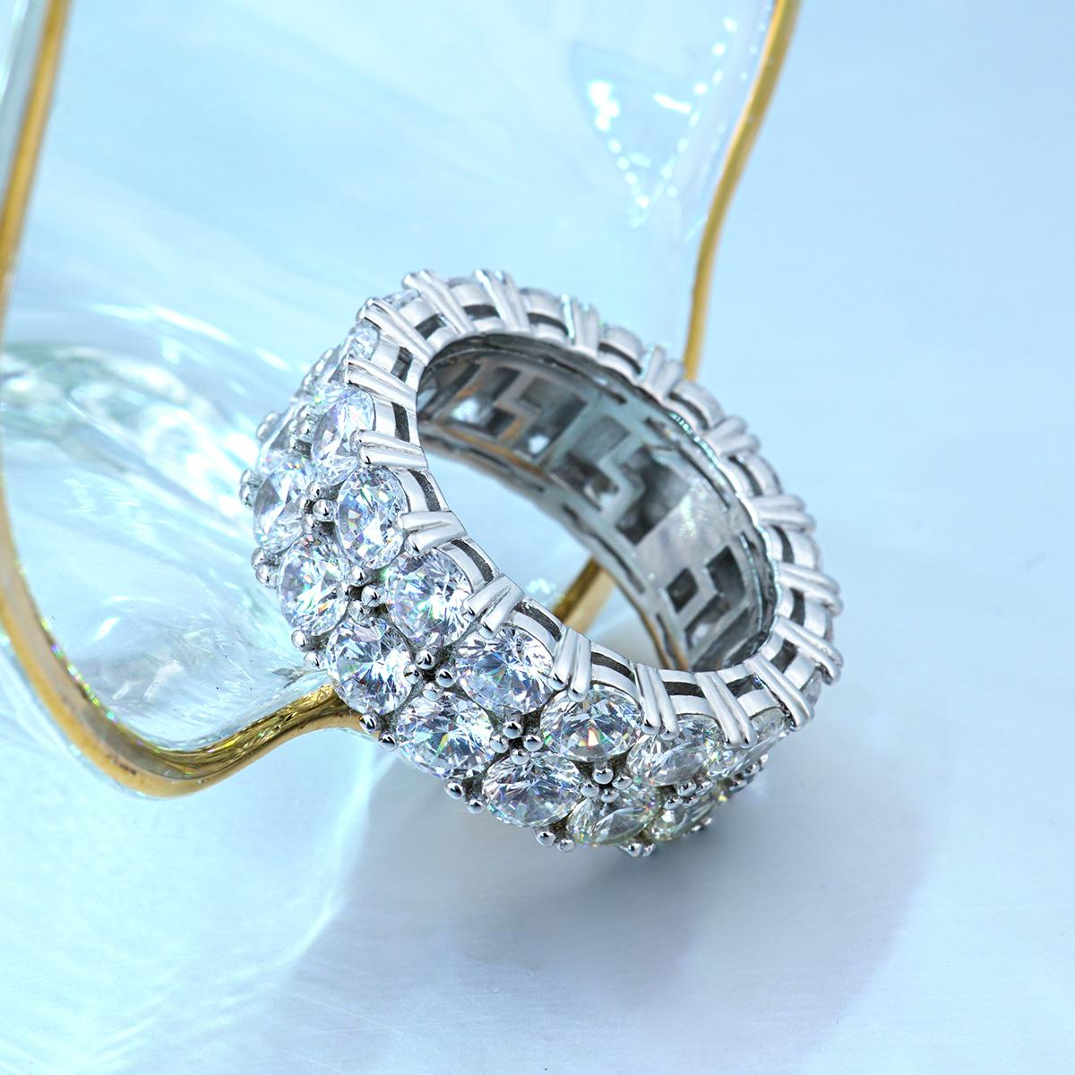 Double Row Eternity Hip Hop Ring S925 Round VVS Synthetic Moissanite Ring Gifts for Men Women