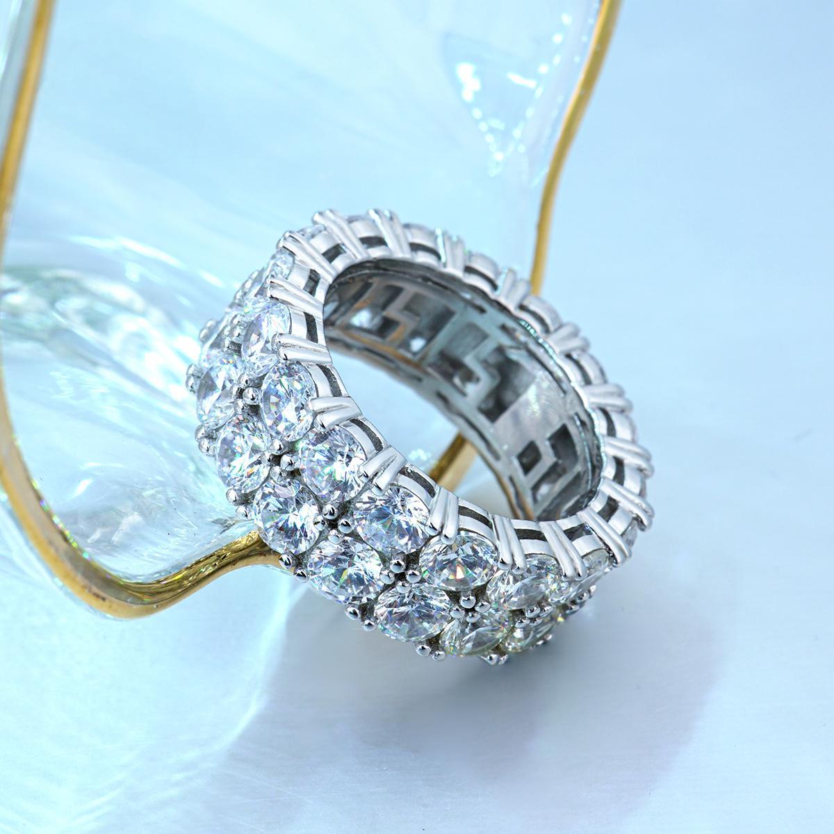 Double Row Eternity Hip Hop Ring S925 Round VVS Synthetic Moissanite Ring Gifts for Men Women