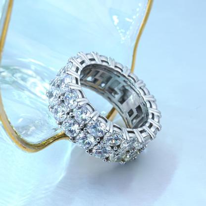 Double Row Eternity Hip Hop Ring S925 Round VVS Synthetic Moissanite Ring Gifts for Men Women