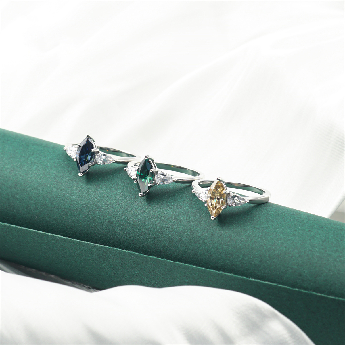 Delzzad 1ct Marquise Synthetic Moissanite Three Stones Ring In 925 Sterling Silver