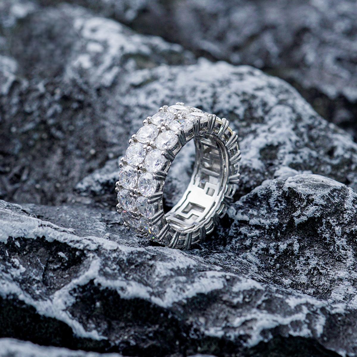 Double Row Eternity Hip Hop Ring S925 Round VVS Synthetic Moissanite Ring Gifts for Men Women
