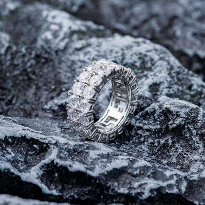 Double Row Eternity Hip Hop Ring S925 Round VVS Synthetic Moissanite Ring Gifts for Men Women