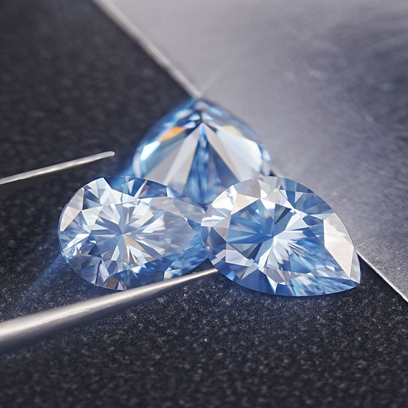 Custom Size Blue Moissanite Gemstone Lab Grown Round and Oval Shape Synthetic Moissanite Loose Pear Shape Stone