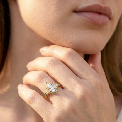 2.2ct Vintage Marquise Cut Leaf Cluster Engagement Ring Band VVS Synthetic Moissanite S925 Ring