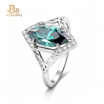 2ct Sparkle Halo Ring Marquise Cut  Green Bliss Ring Engagement Ring Synthetic Moissanite S925 Ring Band