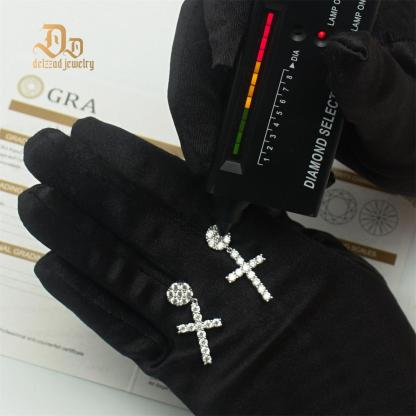 S925 Round VVS Synthetic Moissanite Hip Hop Studded Cross Dangle Earrings Valentine's Day Gift For Men Women