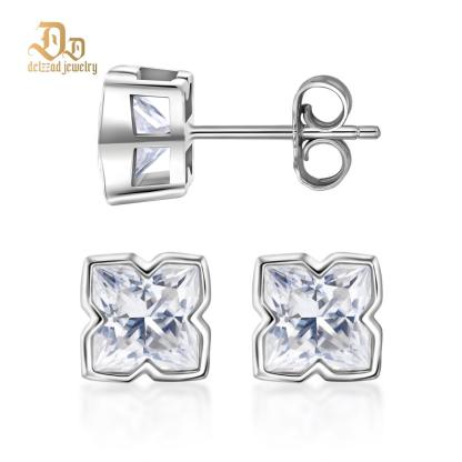 Delzzad Shining Four-Leaf Earrings Lab-Created Moissanite Stud Earring S925 Sterling Silver Moissanite Jewelry Perfect Gift for Women Wedding Set