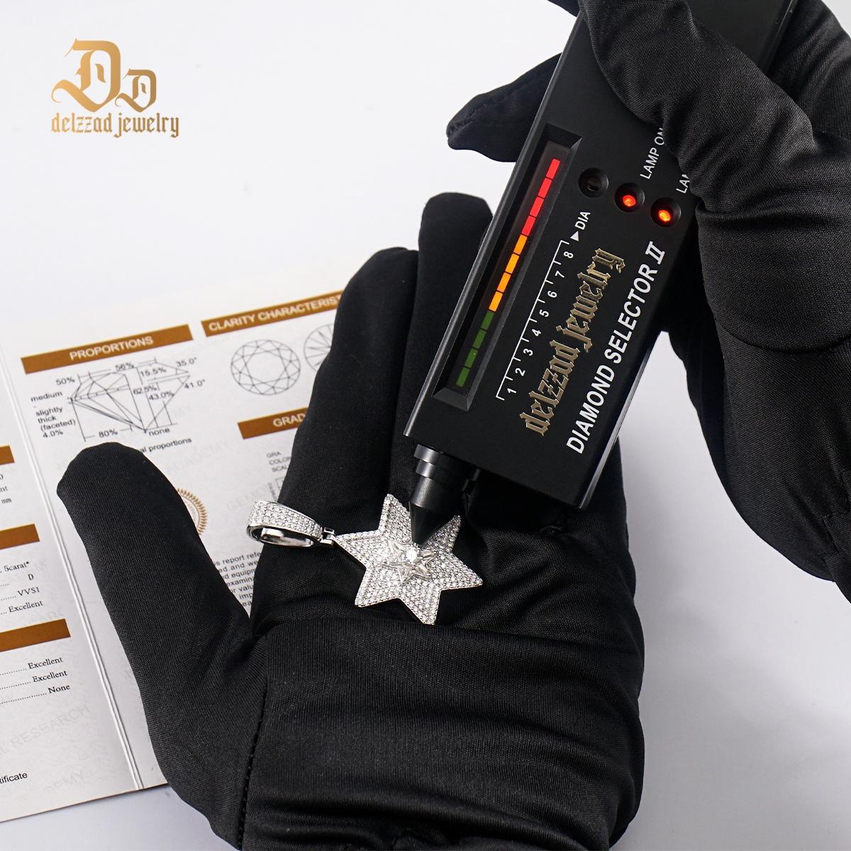 S925 D Color Synthetic Moissanite Unisex 2.2ct Round Trapezoid Cut Hexagram Necklace