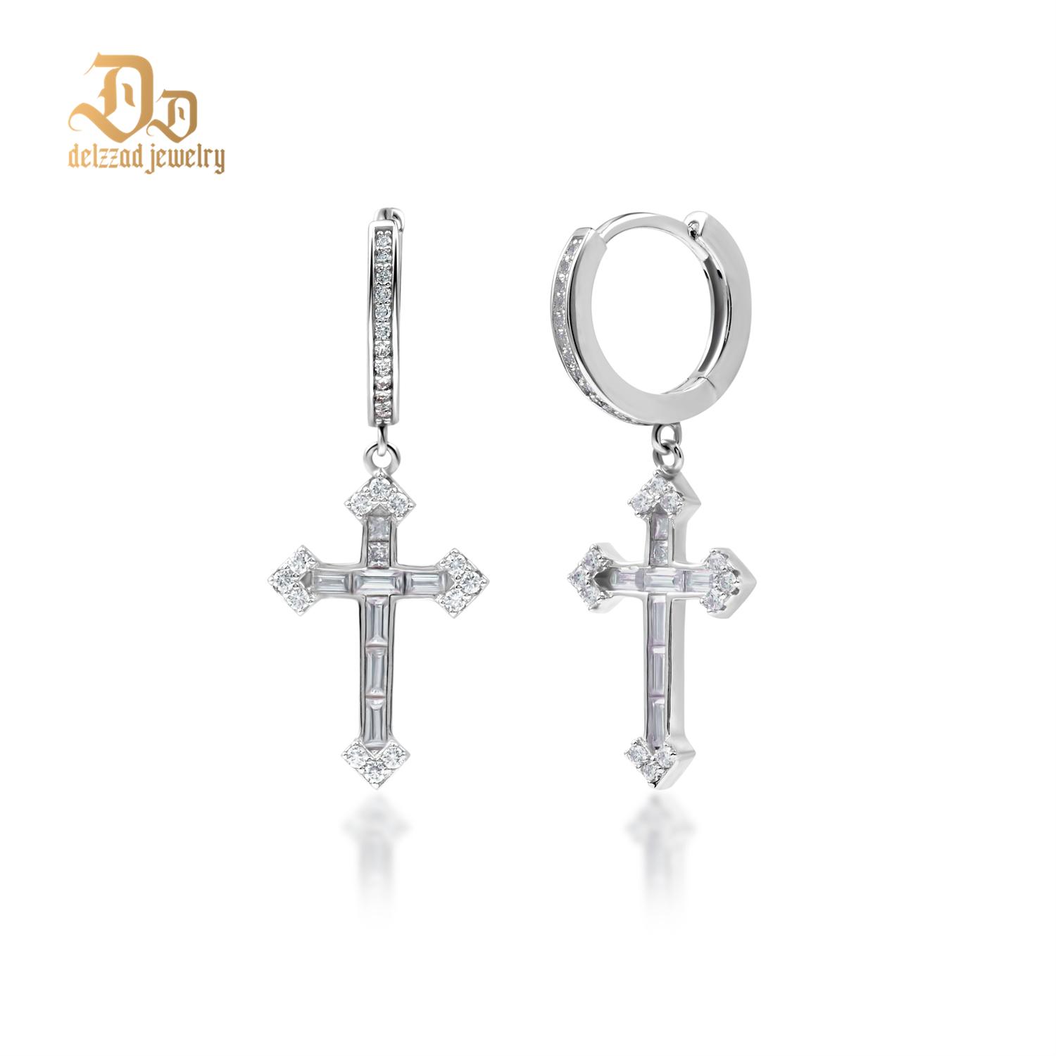 Delzzad S925 Synthetic Moissanite Bling Dainty Cross Hoop Earrings Birthday Anniversary Valentine's Day Gifts for Men Women