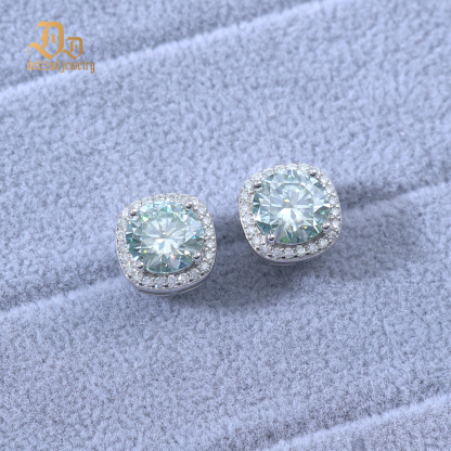 Delzzad S925 Synthetic Moissanite Colored Halo Square Stud Earrings St Valentine's Day Christmas Birthday Gift For Men Women